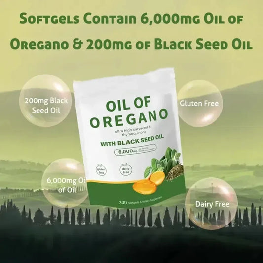 300 Capsules Oil Of Oregano with Black Seed Oil - Natural Antioxidants for Fitness Nutritional Support - Highly Effective