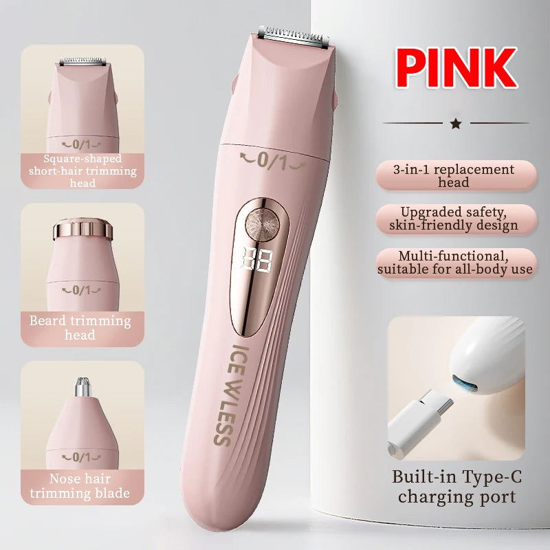 Electric Hair Trimmer Women Waterproof Painless Bikini Body Shaver for Legs Arms Face Private Areas Cordless Rechargeable