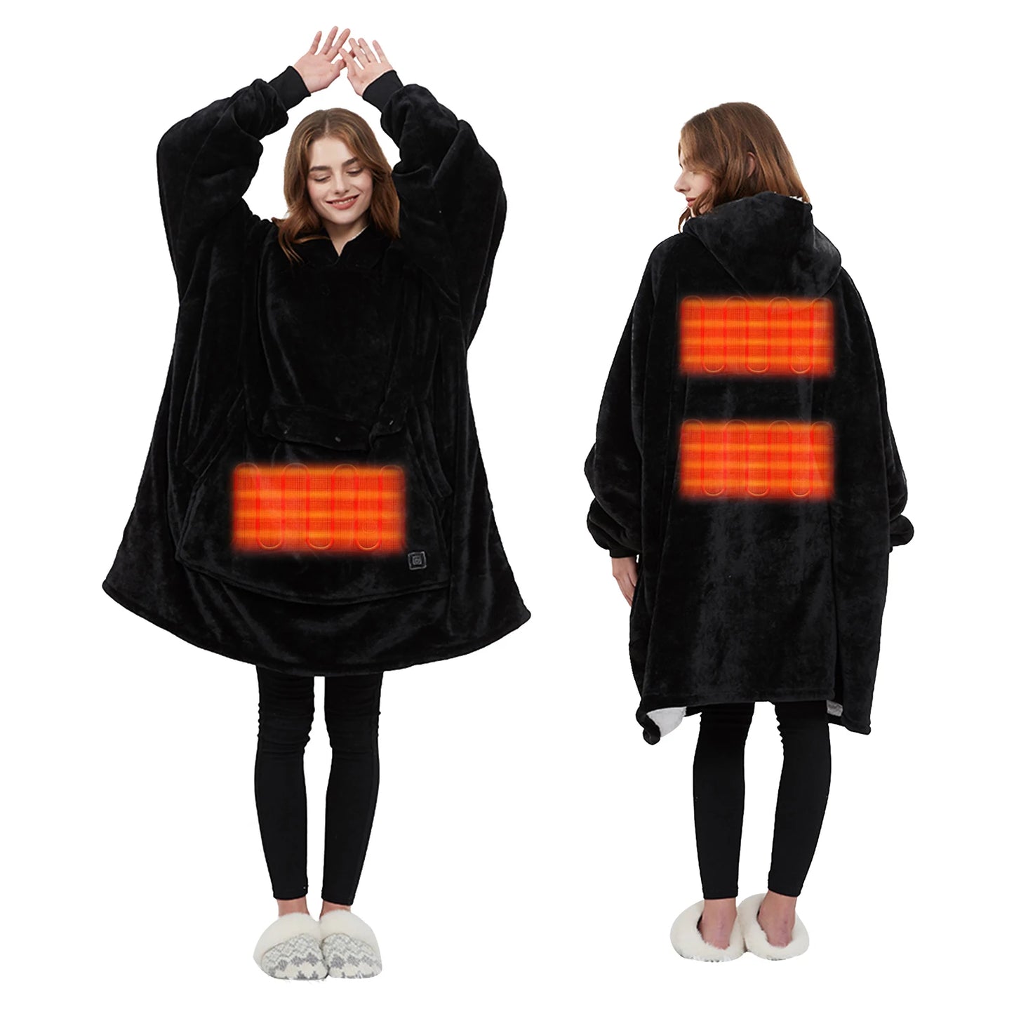 Oversized Wearable Blanket Hoodie with Sleeves Pocket Sherpa Fleece Blanket Sweatshirt Warm Thick Plush Heating Hooded Blankets