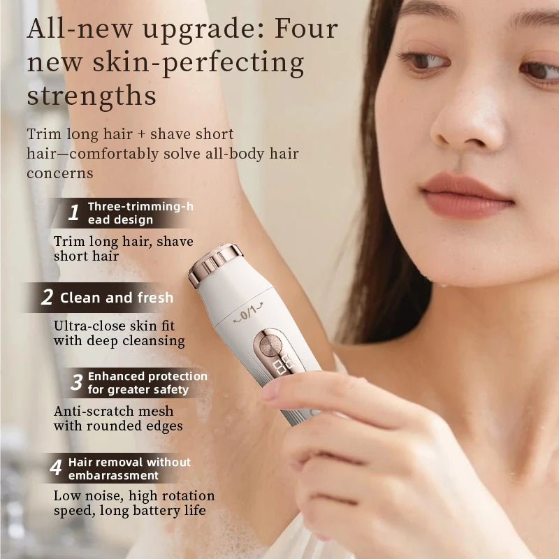 Electric Hair Trimmer Women Waterproof Painless Bikini Body Shaver for Legs Arms Face Private Areas Cordless Rechargeable