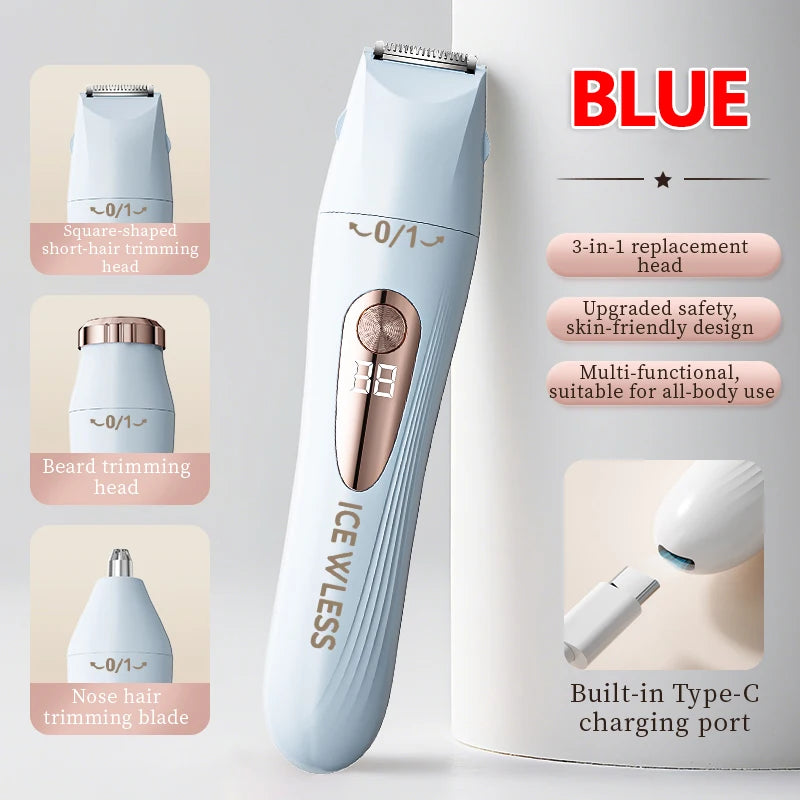Electric Hair Trimmer Women Waterproof Painless Bikini Body Shaver for Legs Arms Face Private Areas Cordless Rechargeable