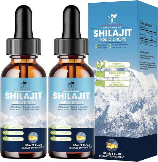 2Bottles Pure Himalayan Organic Shilajit Drop with 85+ Trace Minerals & Fulvic Acid Boost Immunity Strength Energy