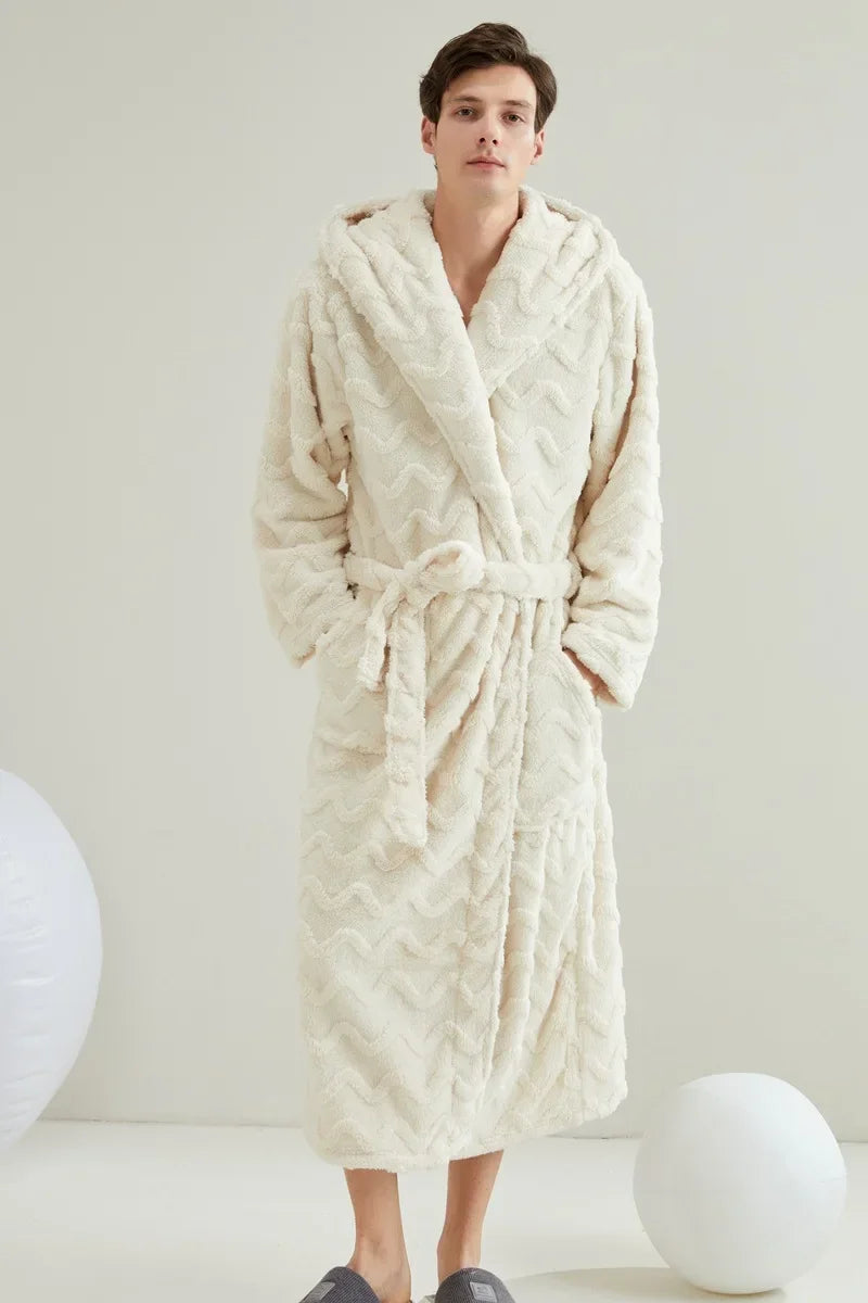 Autumn Winter New Couples Sleepwear Hooded Robe Home Wear Thicken Warm Coral Fleece Kimono Loungewear Loose Bathrobe Pajamas