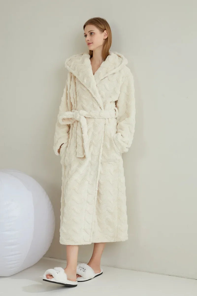 Autumn Winter New Couples Sleepwear Hooded Robe Home Wear Thicken Warm Coral Fleece Kimono Loungewear Loose Bathrobe Pajamas