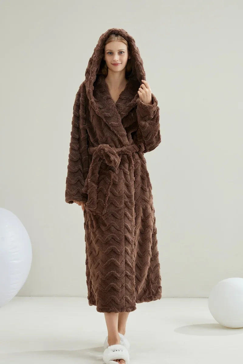 Autumn Winter New Couples Sleepwear Hooded Robe Home Wear Thicken Warm Coral Fleece Kimono Loungewear Loose Bathrobe Pajamas