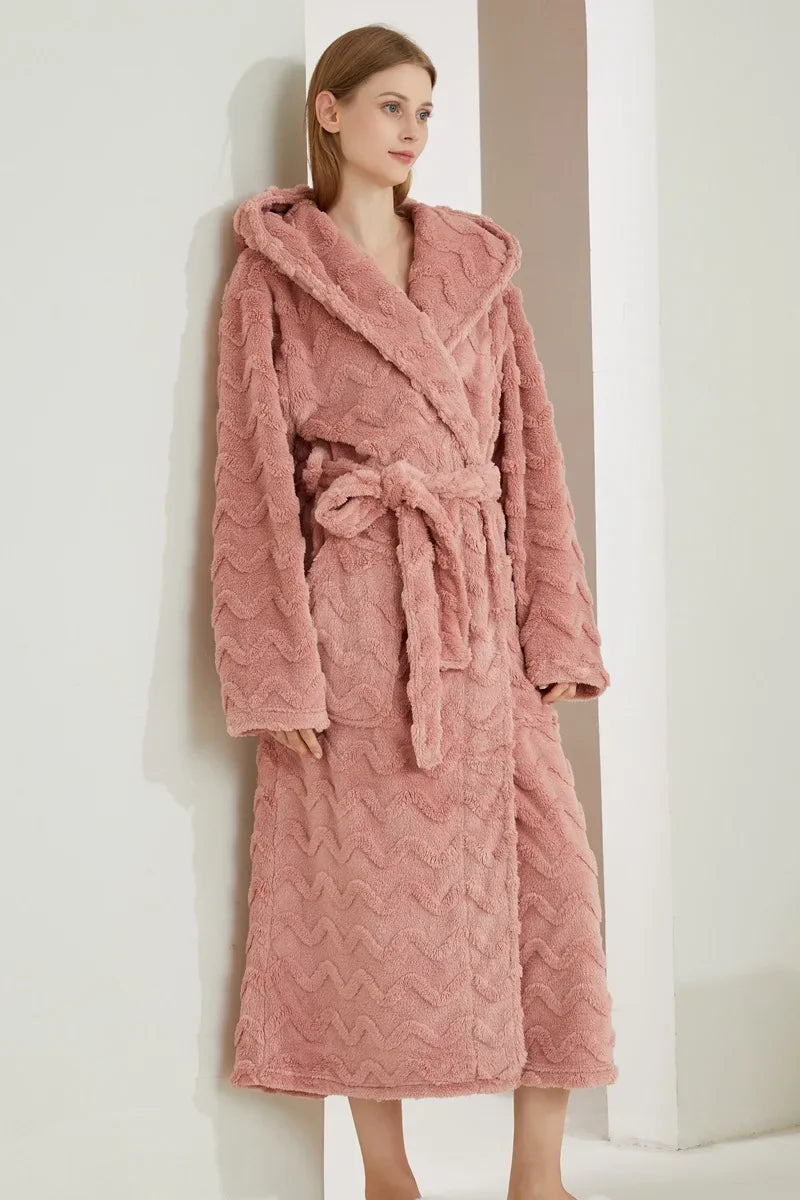 Autumn Winter New Couples Sleepwear Hooded Robe Home Wear Thicken Warm Coral Fleece Kimono Loungewear Loose Bathrobe Pajamas