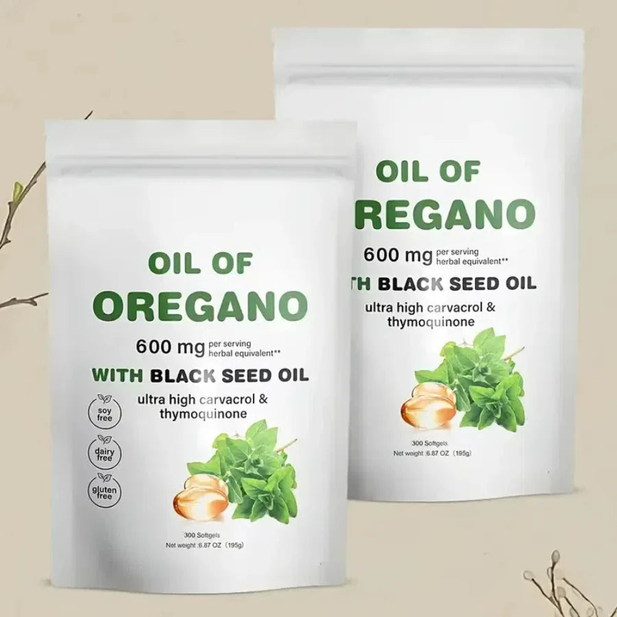 300 Capsules Oil Of Oregano with Black Seed Oil - Natural Antioxidants for Fitness Nutritional Support - Highly Effective