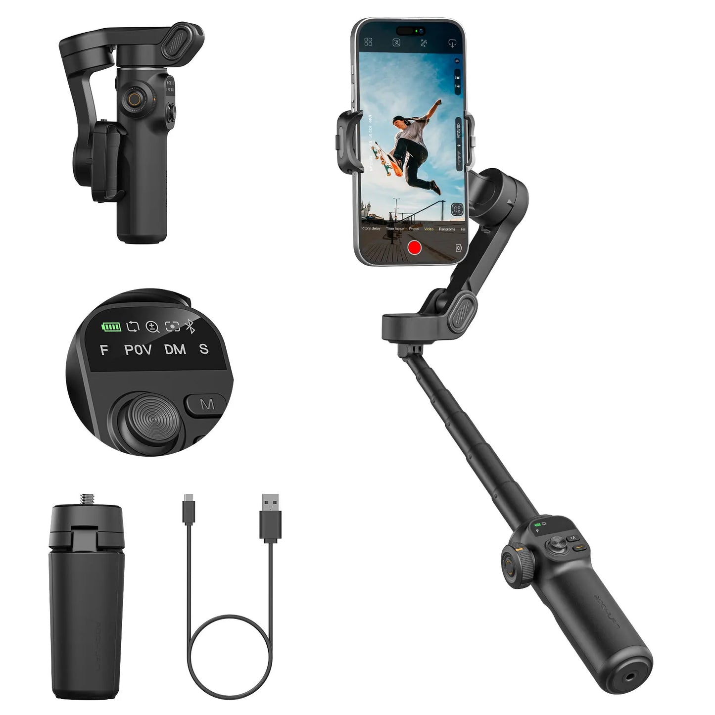 AOCHUAN Smart X2 3 Axis Gimbal Stabilizer For iPhone And Android Smartphone Gimbal With built-in extension pole LED display