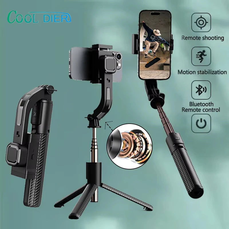 COOL DIER New 2025 Bluetooth Handheld Gimbal Stabilizer Mobile Phone Selfie Stick Adjustable Tripod for Smartphone Tiktok Live