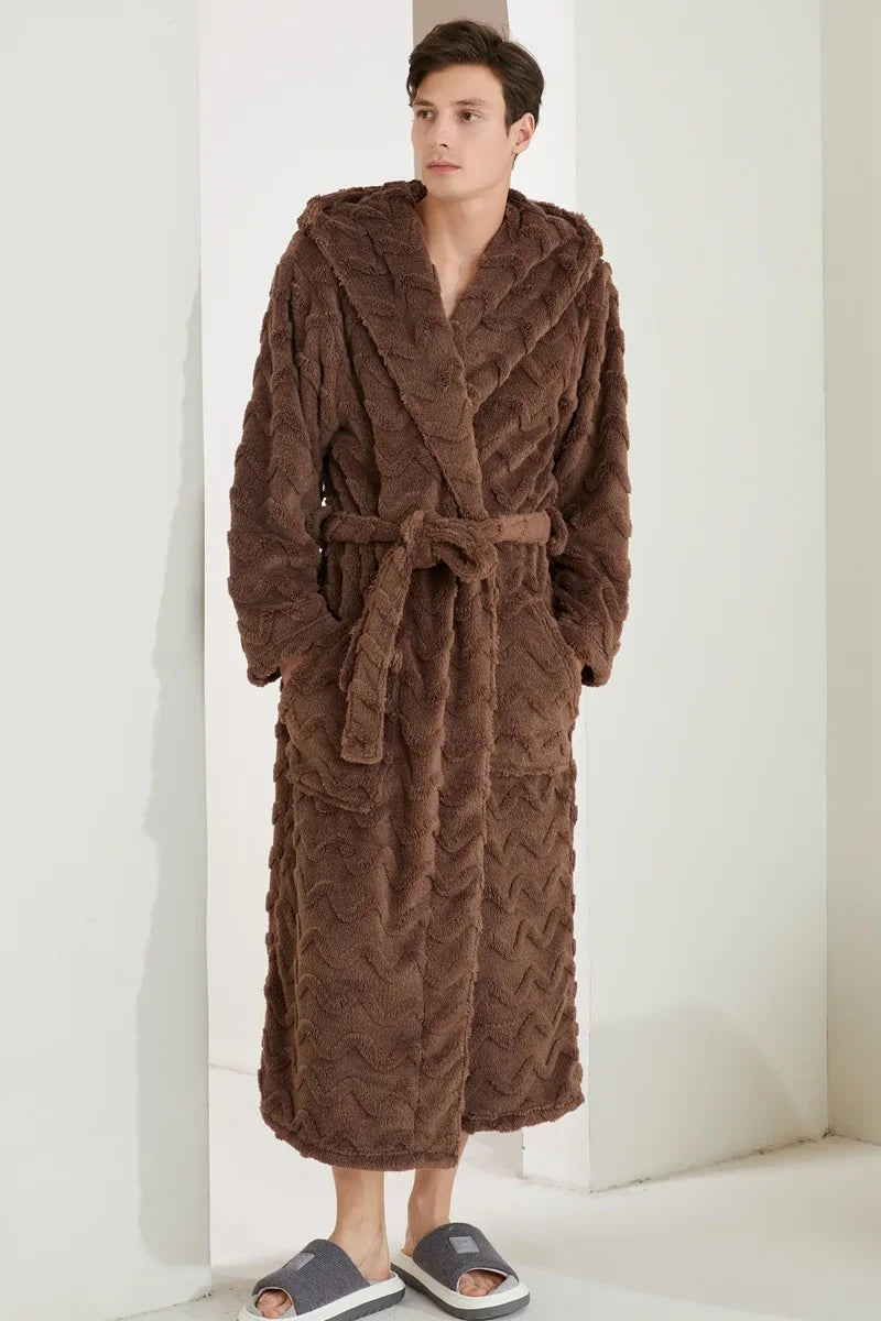 Autumn Winter New Couples Sleepwear Hooded Robe Home Wear Thicken Warm Coral Fleece Kimono Loungewear Loose Bathrobe Pajamas