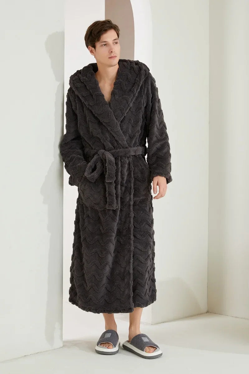 Autumn Winter New Couples Sleepwear Hooded Robe Home Wear Thicken Warm Coral Fleece Kimono Loungewear Loose Bathrobe Pajamas