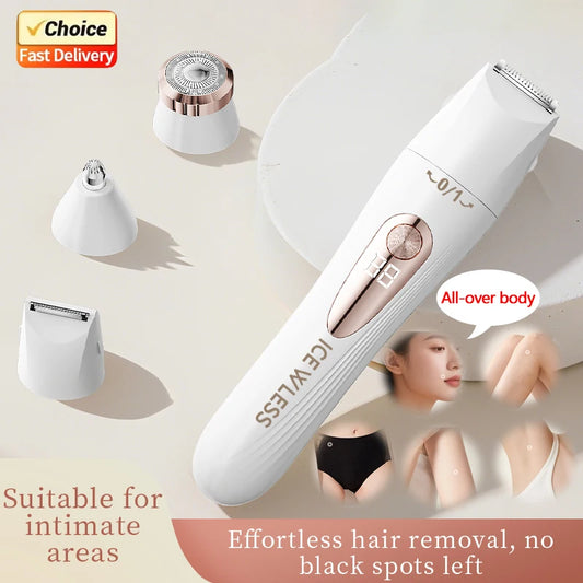 Electric Hair Trimmer Women Waterproof Painless Bikini Body Shaver for Legs Arms Face Private Areas Cordless Rechargeable