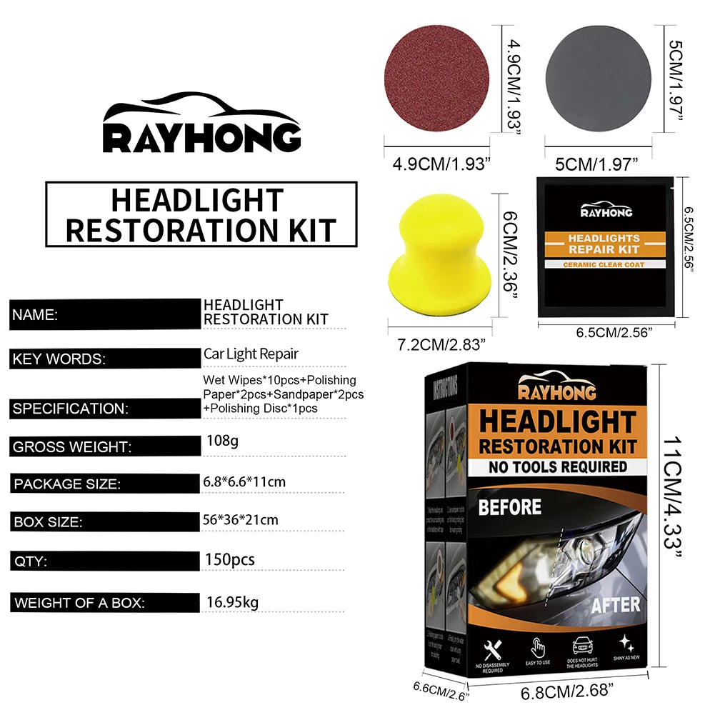 Car Headlight Restoration Set Headlight Cleaner Restorer Kit Headlight Yellowing Repair Set for Car Taillight Headlight