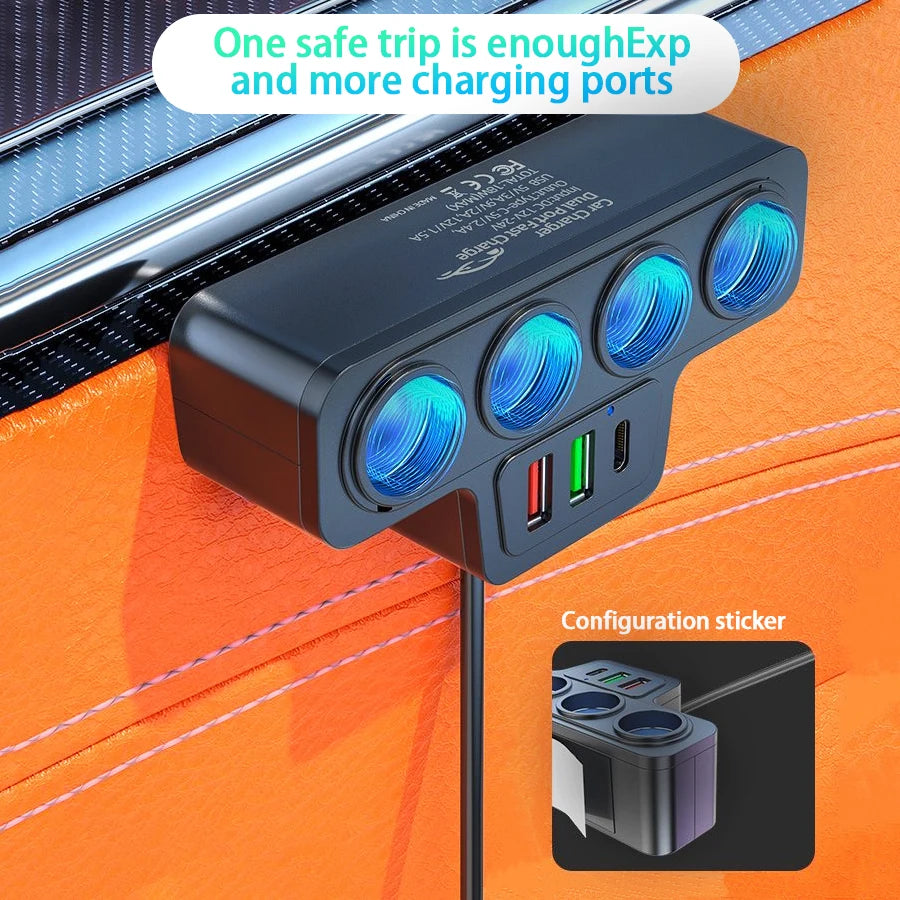 120W Multi-Function Charger USB/Type C Fast Charging Can Charge Multiple Devices At The Same Time, One Tow And Four Car Chargers