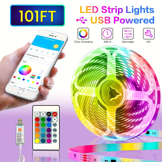 Colorful LED Strip Lights, USB Powered Portable , Change Color (16 Million) Dimmable, Smart RGB-IC Strip Lighting Sync Music