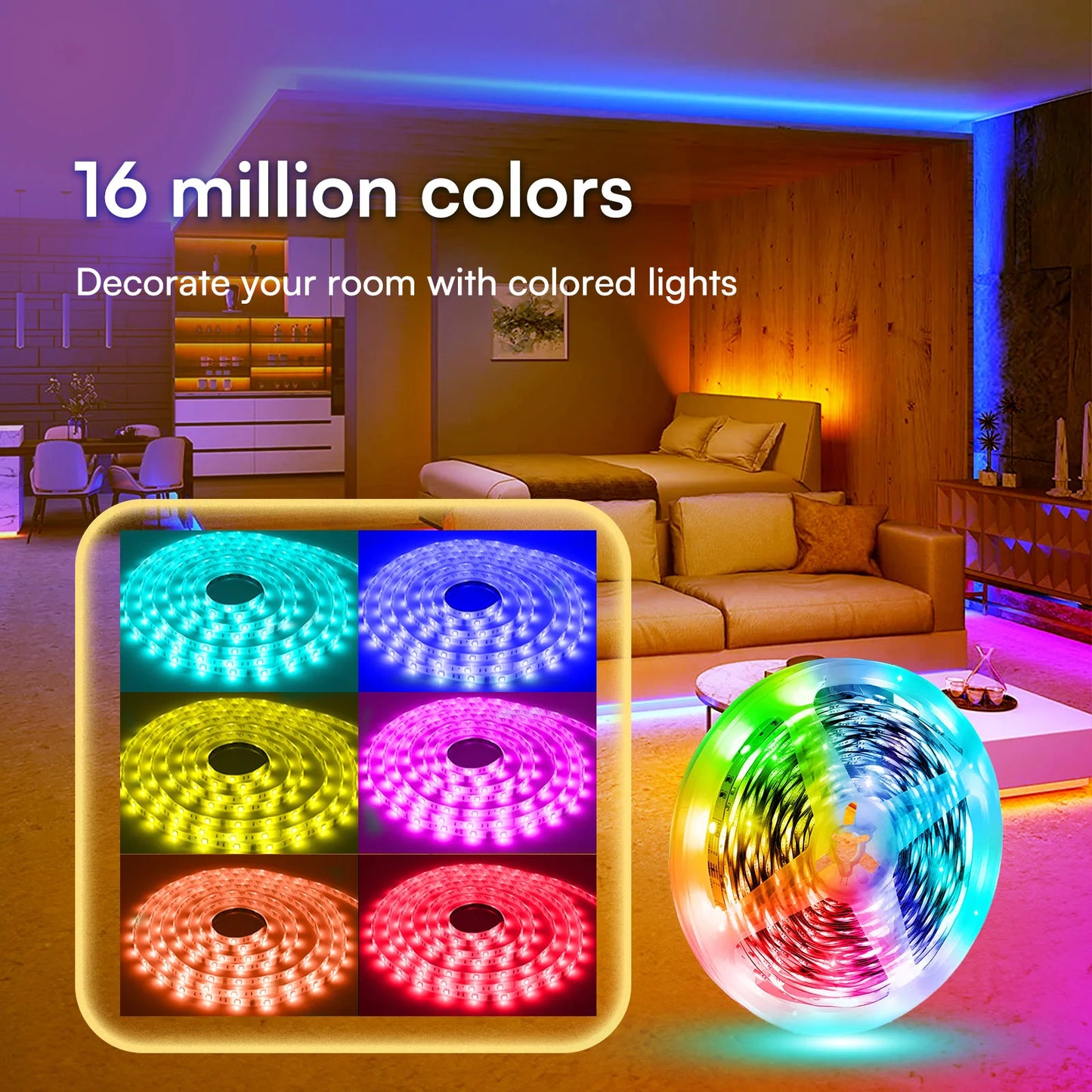 Colorful LED Strip Lights, USB Powered Portable , Change Color (16 Million) Dimmable, Smart RGB-IC Strip Lighting Sync Music