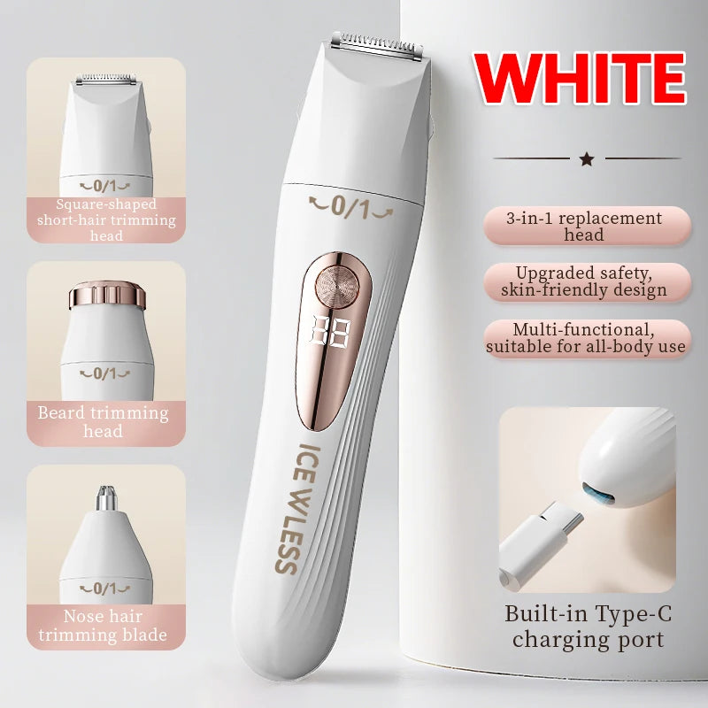 Electric Hair Trimmer Women Waterproof Painless Bikini Body Shaver for Legs Arms Face Private Areas Cordless Rechargeable